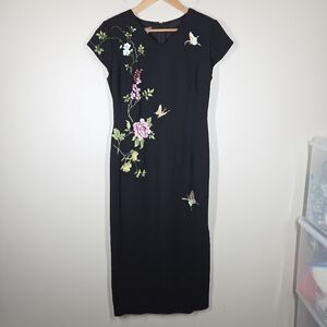 Vtg 90s Y2K Maggy London Butterfly Floral Embroidered Midi Maxi Dress 10 Fairy